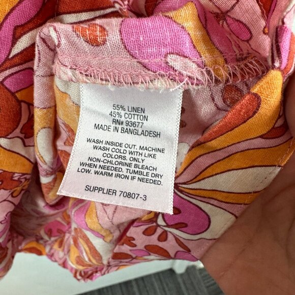 A.N.A. (A New Approach) Linen Blend Peasant Dress – Pink Orange Floral Retro - Picture 7 of 8
